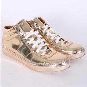 Auth. Jimmy Choo HTF Gold Mirror Bells Sneakers